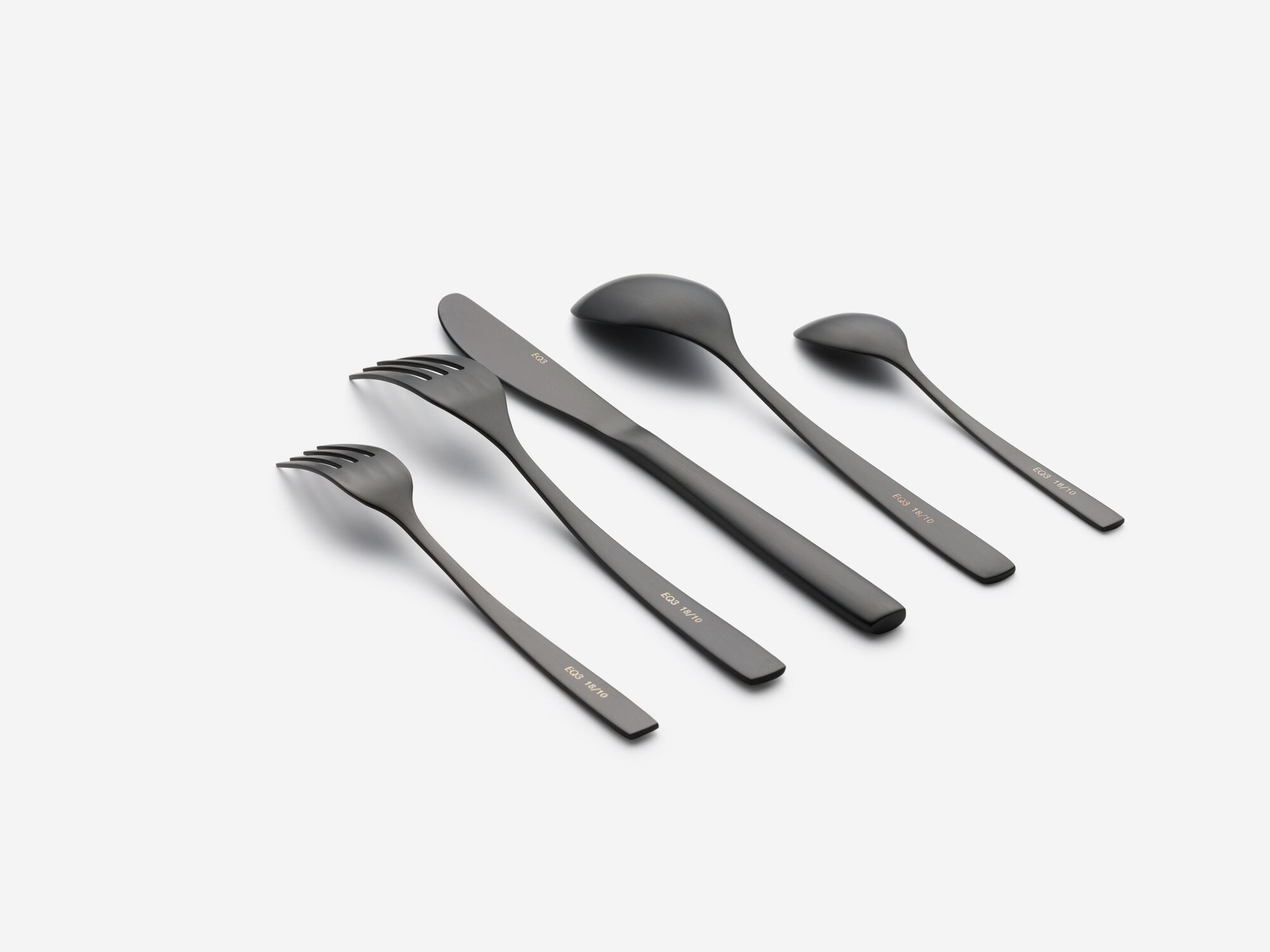 Back view of modern black flatware set